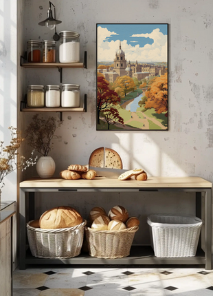 Oxford England Autumn River Campus Travel Poster