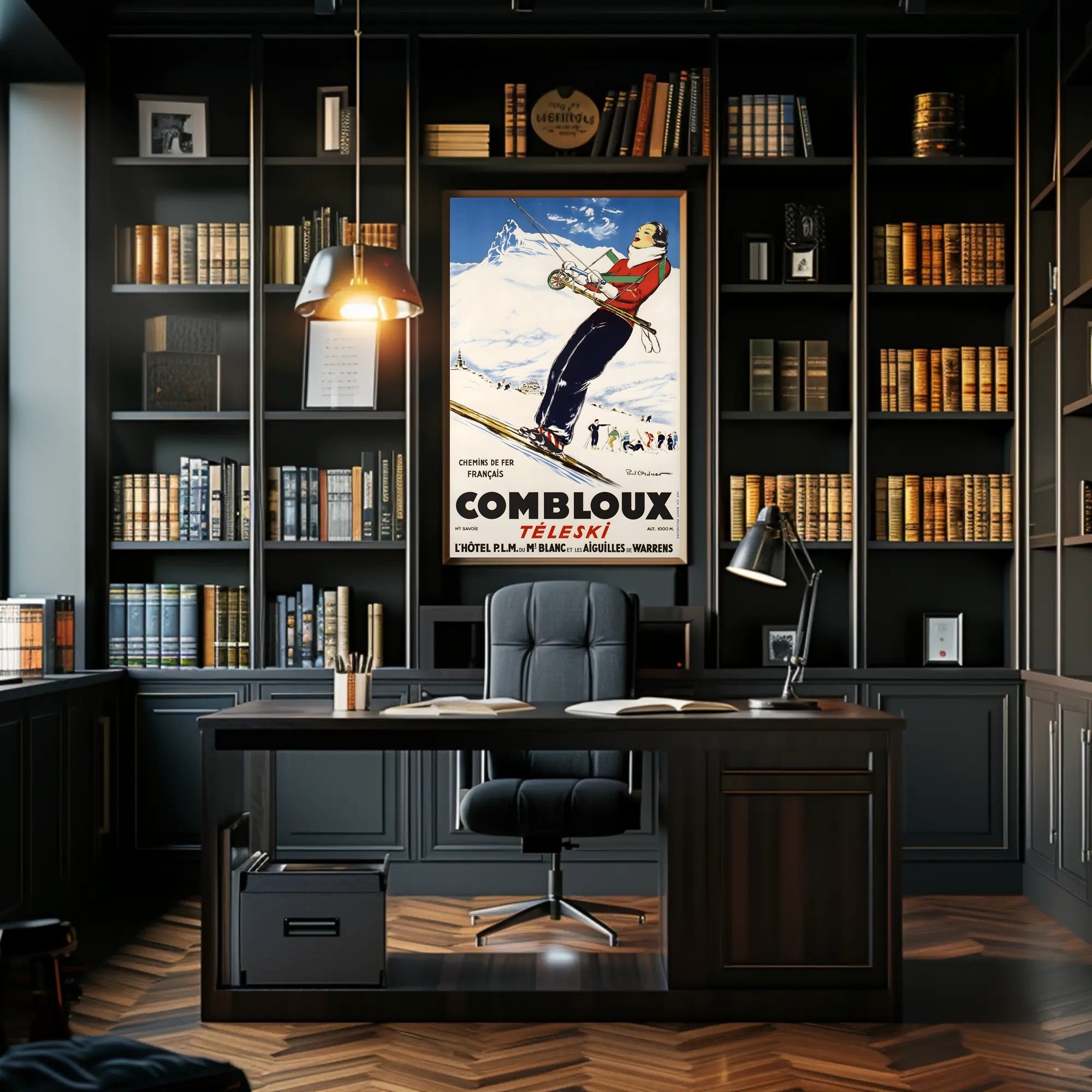 Skiing Adventure Travel Poster in Vintage French Alps Style PosterGoat