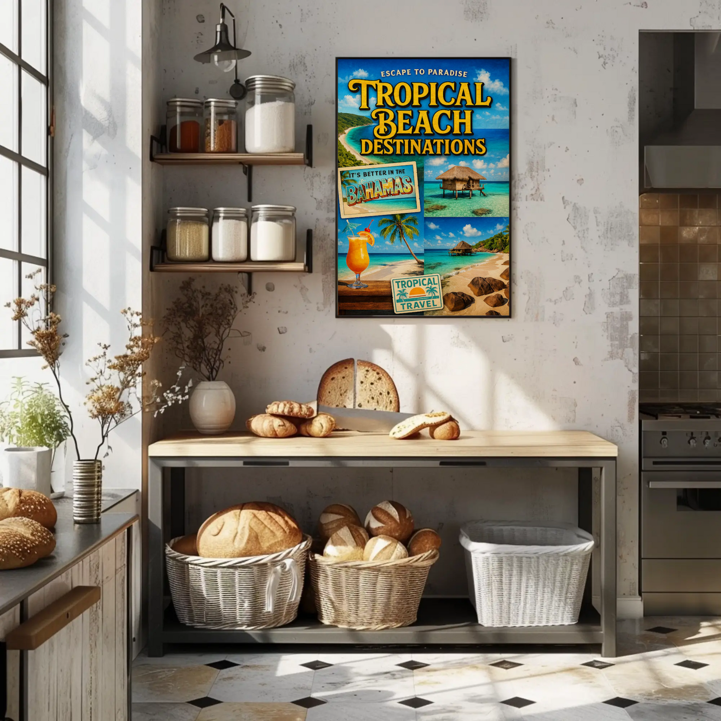 Bahamas Tropical Beach Paradise With Collage Travel Poster