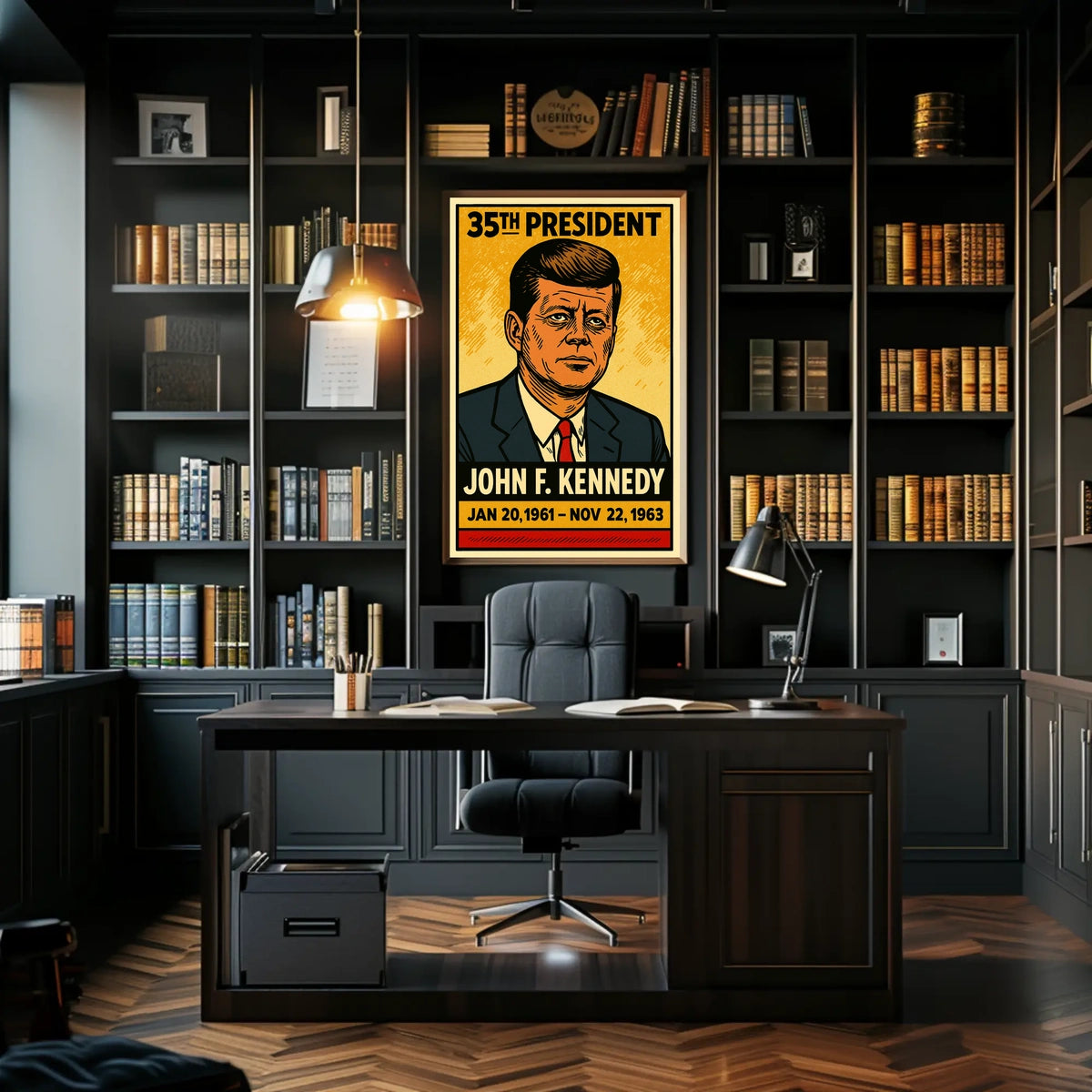 John F. Kennedy 35th President of the United States Inked Comic Style Poster