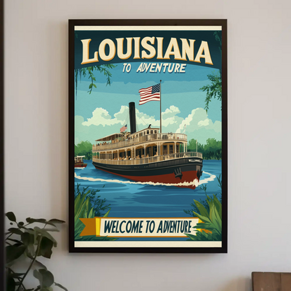 Vintage Travel Poster - Louisiana Steamboat Adventure