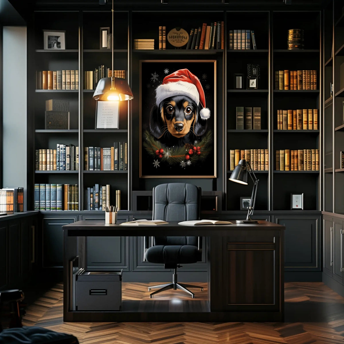 Festive Dog with Santa Hat: Animal Poster