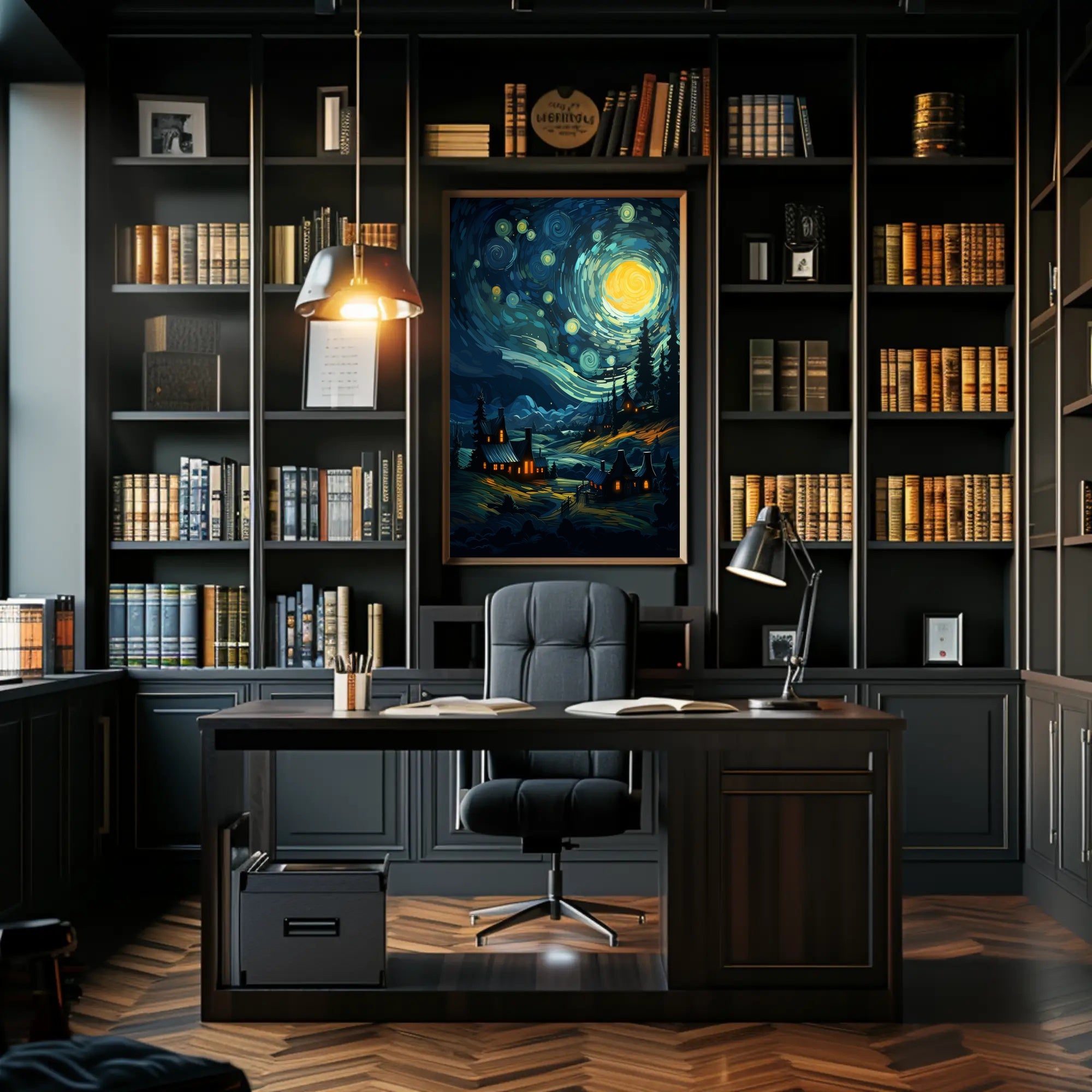 Starry Night Village Poster