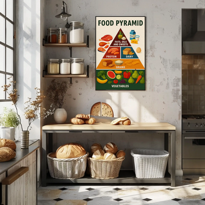 Food Pyramid Balanced Nutrition Guide Art Travel Poster