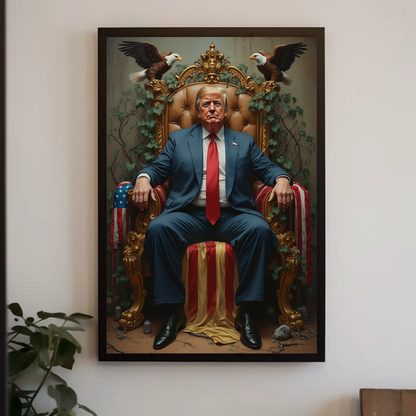 Vintage President Trump 2025 Poster Sitting In Kings Chair