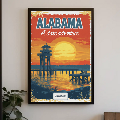 Alabama: A Date Adventure Vintage Travel Poster