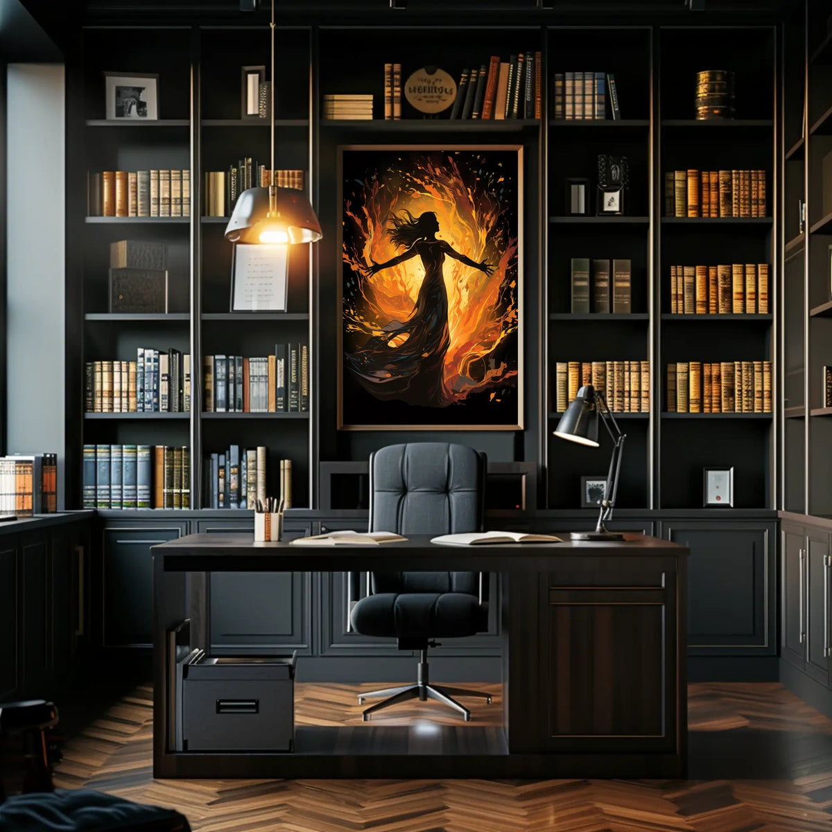 Fiery Empowerment: Abstract Woman in Flames Poster