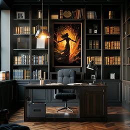 Fiery Empowerment: Abstract Woman in Flames Poster