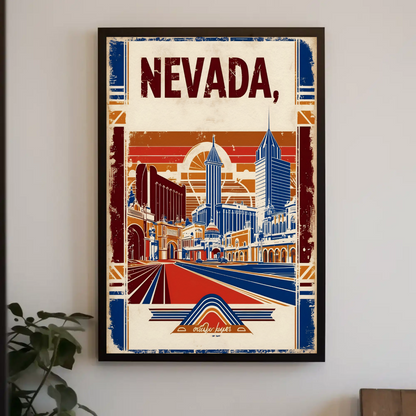 Nevada USA Desert Skyline Retro Vintage Travel Poster