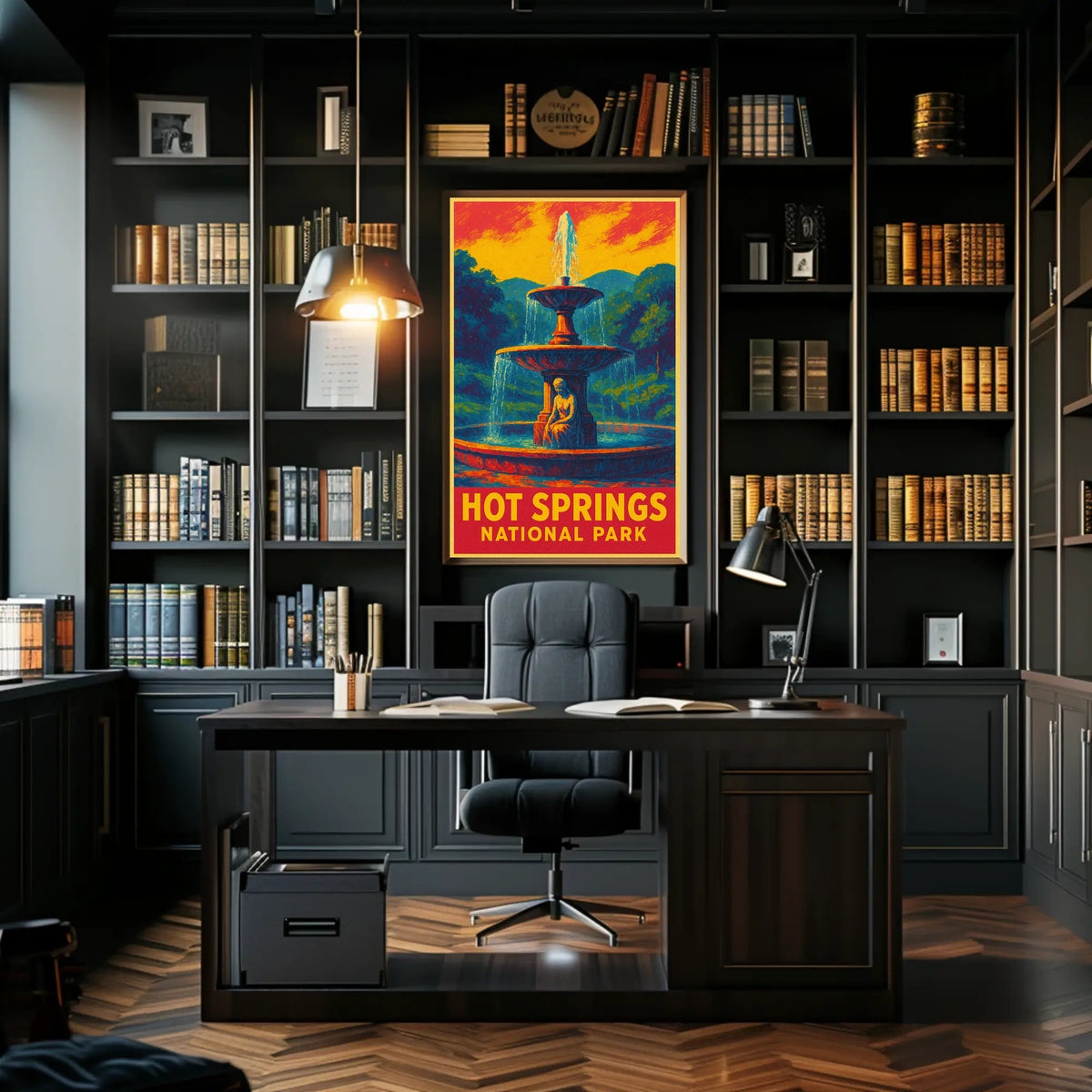 Hot Springs National Park Vintage Fountain Serenity Sunrise Escape Impressionism Poster