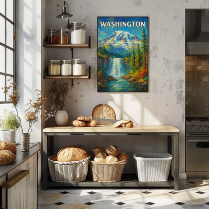 Washington Evergreen State Seattle Mount Rainier Travel Poster