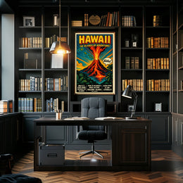 Hawaii Adventure Vintage Volcano Travel Poster