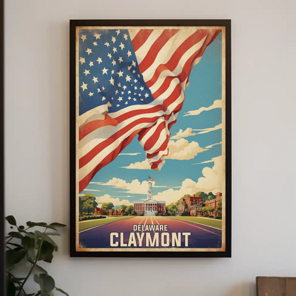Claymont Delaware Flag Historic Town Hall Vintage Travel Poster