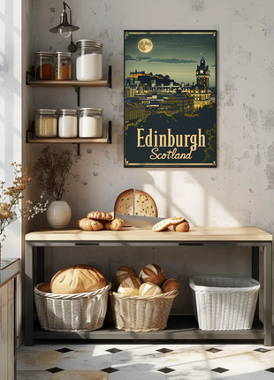 Moonlit Edinburgh Scotland City Skyline Travel Poster
