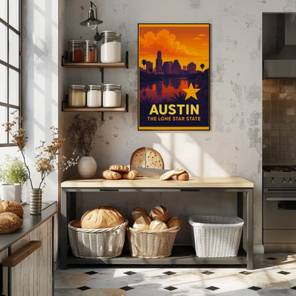 Austin Texas Sunset Skyline Lone Star Travel Poster
