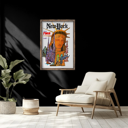 1960s “New York - Fly TWA” Vintage Style Air Travel Poster