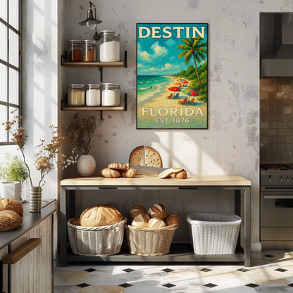 Destin Florida Palm Umbrella Beach Travel Poster