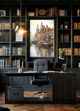 Amsterdam Canal Cityscape Watercolor Travel Poster