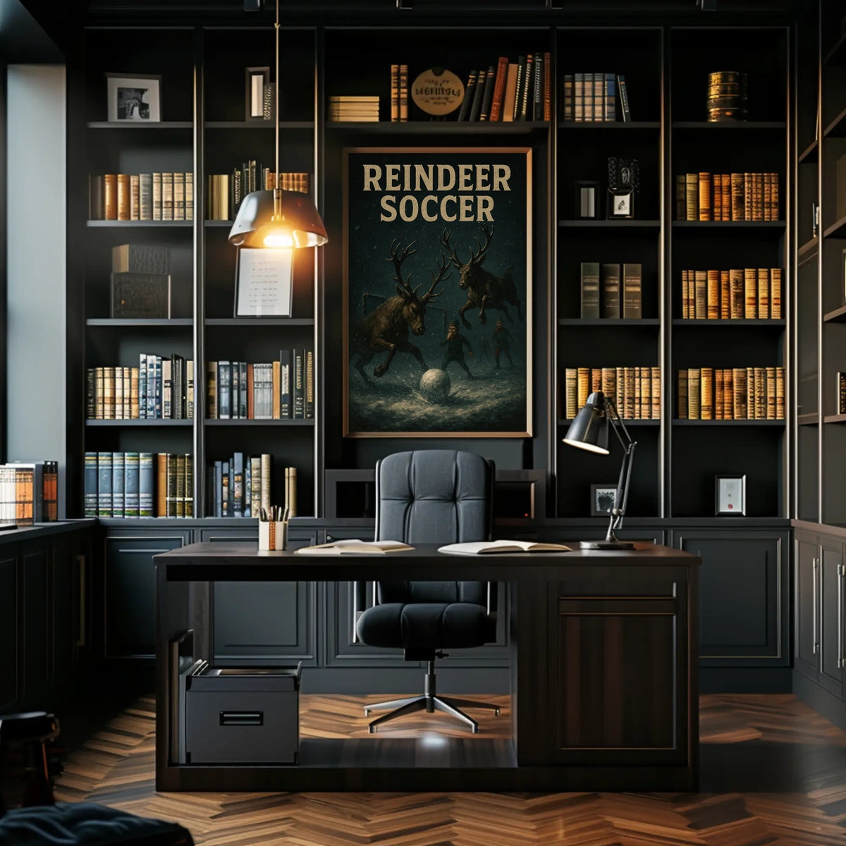 REINDEER SOCCER: Whimsical Holiday Fantasy Poster Art