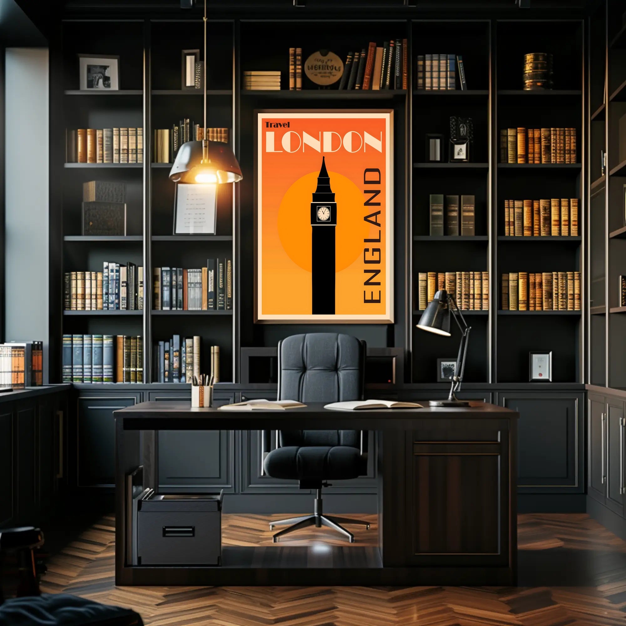 Big Ben Silhouette Image with Scenic UK Travel Poster