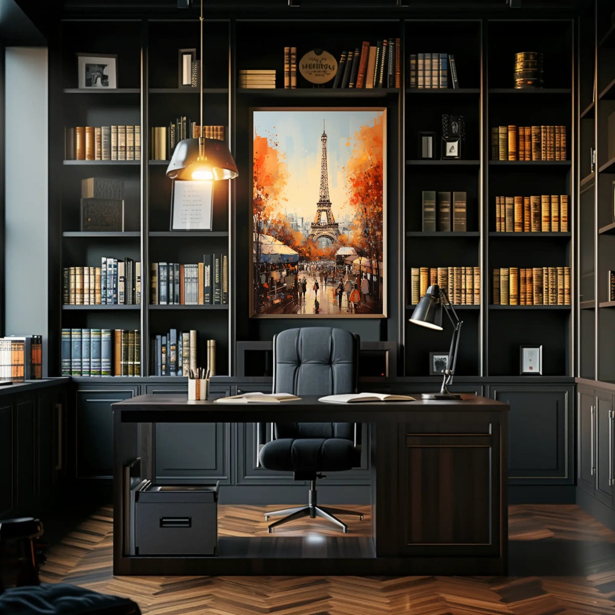 Eiffel Tower Street Scene Autumn Travel Poster