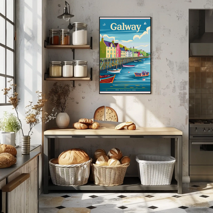 Colorful Waterfront Houses Galway Ireland Travel Poster