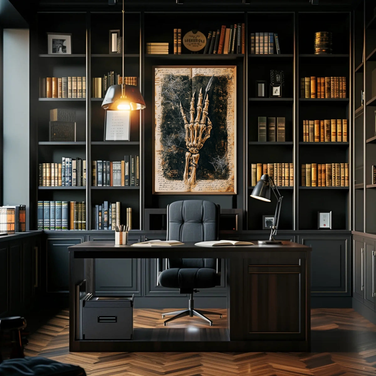 Elegant Skeletal Hand with Quill Artistic Poster