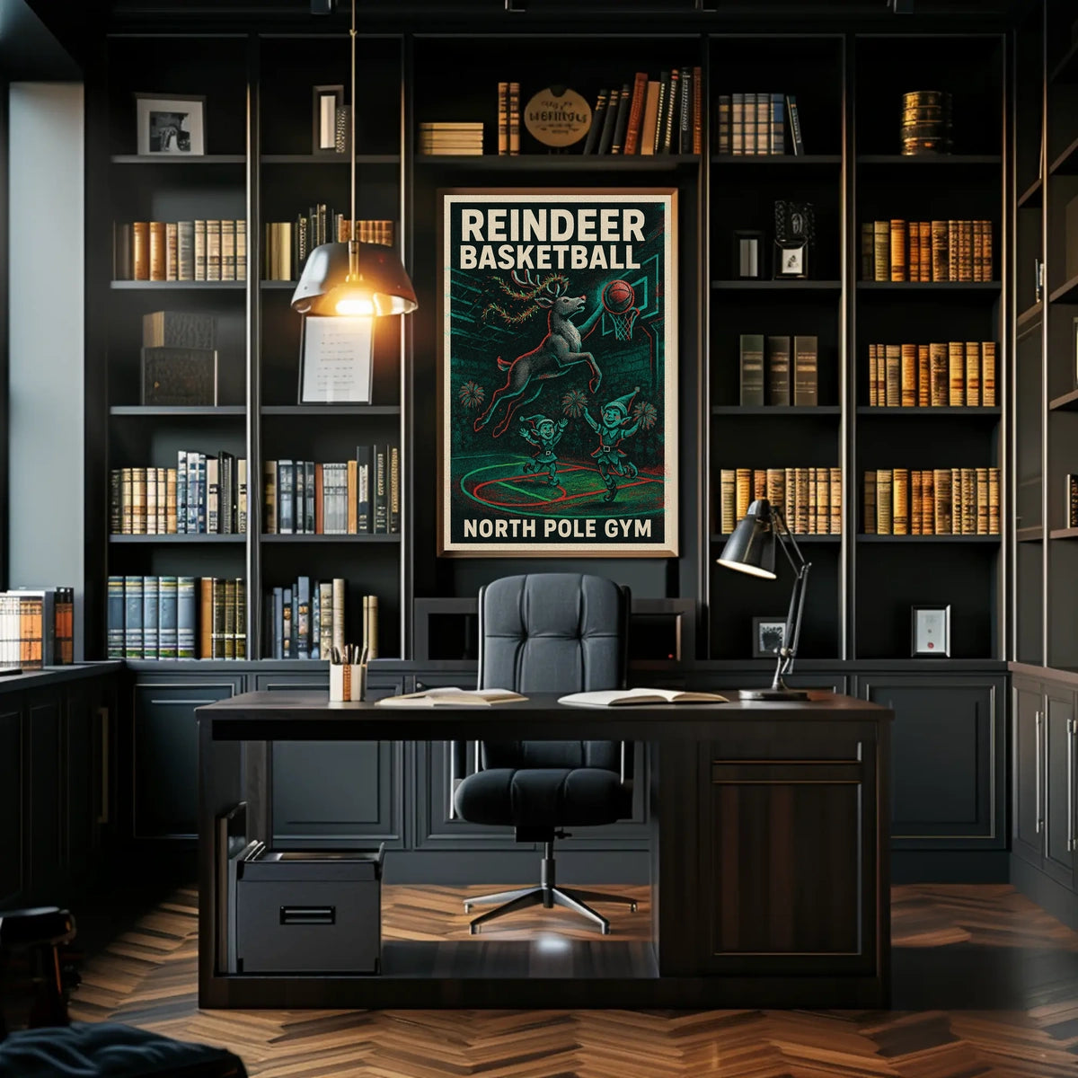 Reindeer Basketball Hoops Vintage Sports Poster