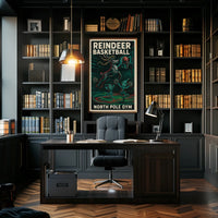 Reindeer Basketball Hoops Vintage Sports Poster