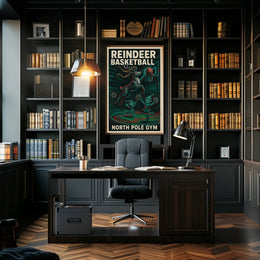 Reindeer Basketball Hoops Vintage Sports Poster