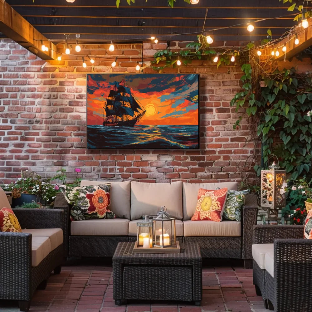 Majestic Sailing Ship at Sunset Art Poster