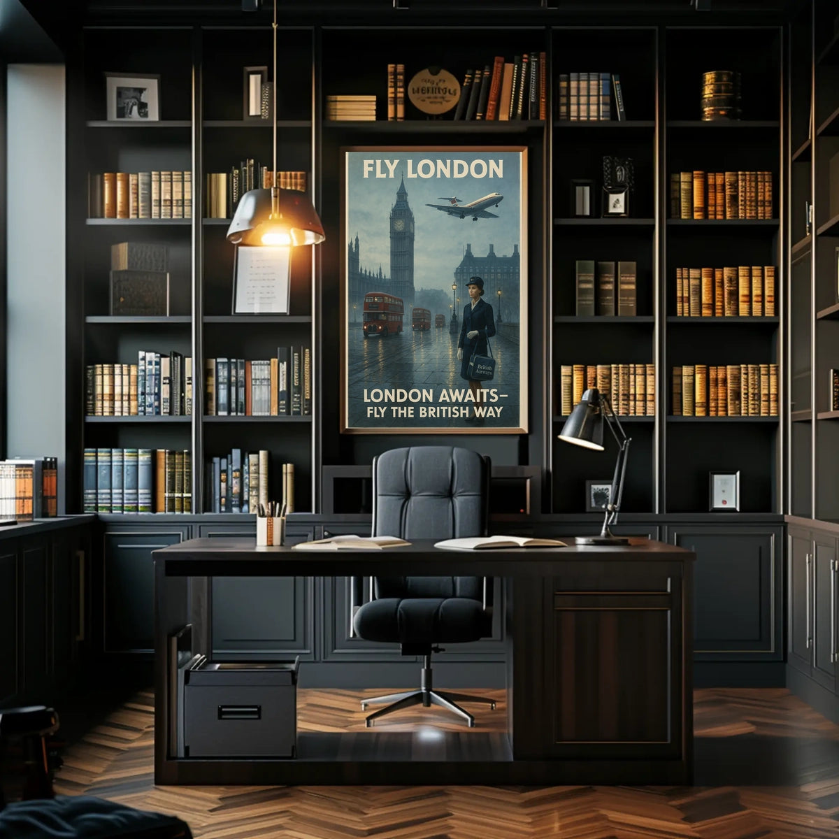 London Travel Elegance: Vintage Mid-20th Century British Air Travel Poster