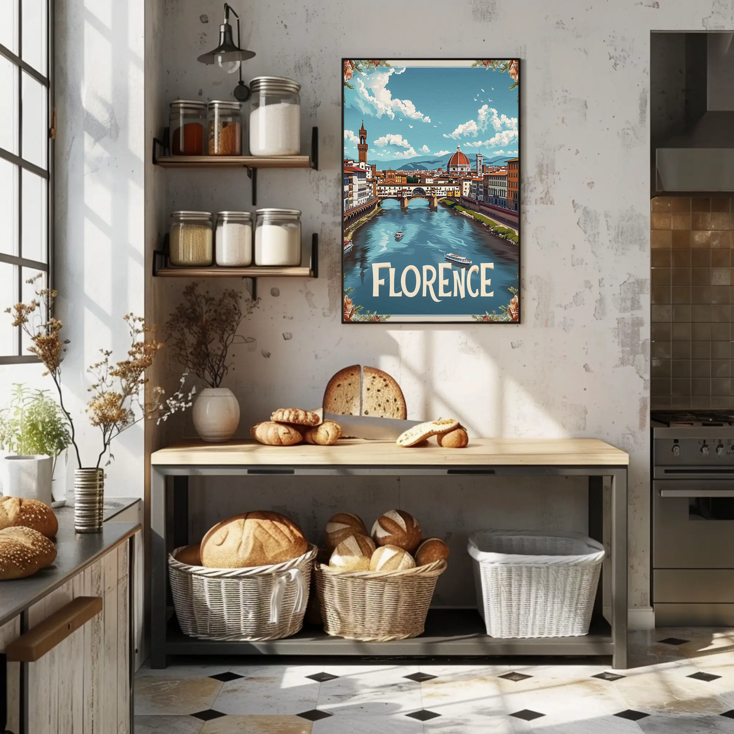 Florence Italy Duomo River Bridge Travel Poster