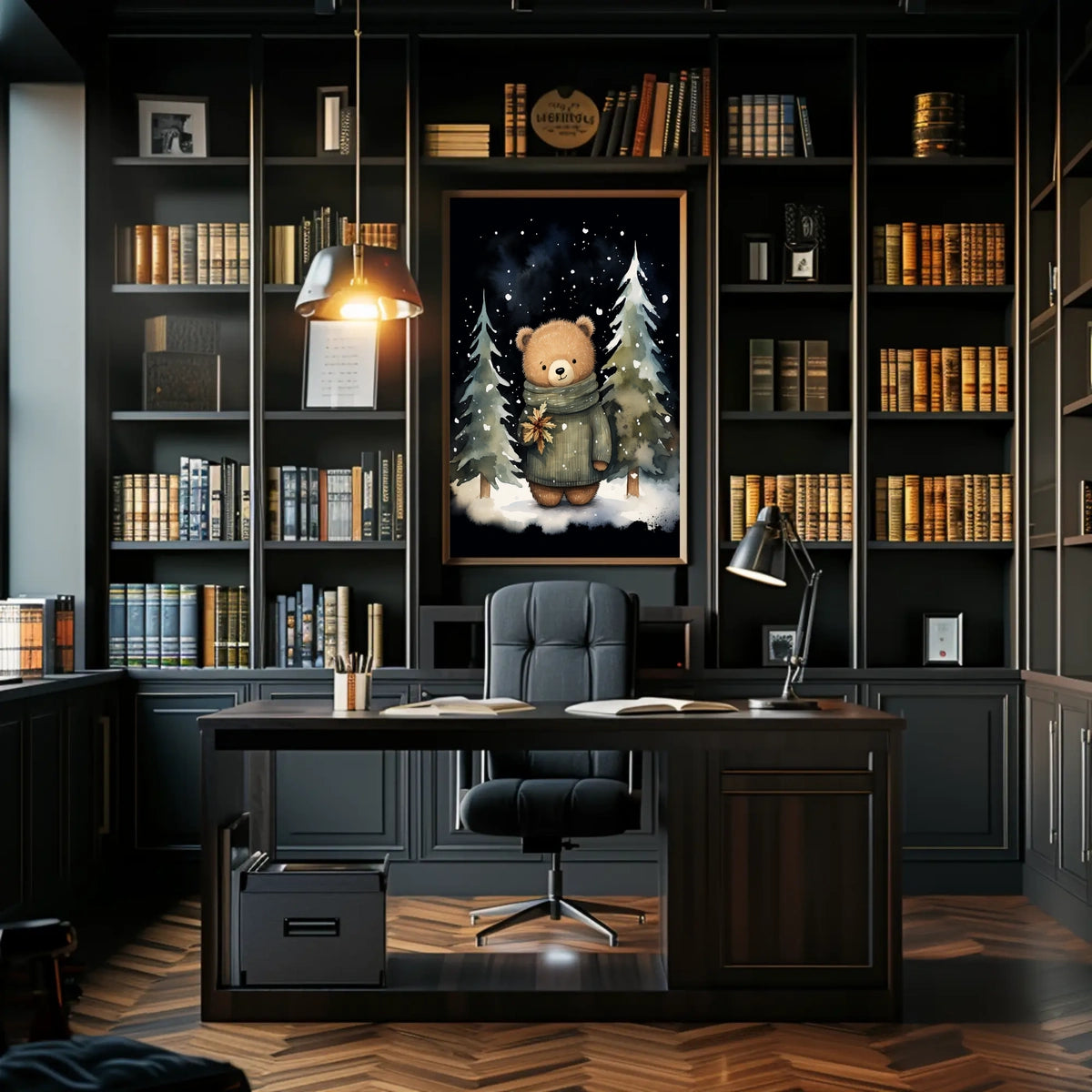 Winter Wonderland Teddy Bear Watercolor Art Poster