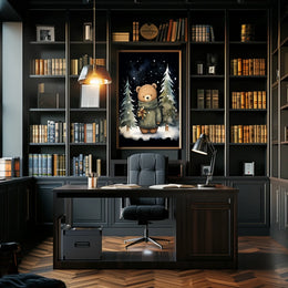 Winter Wonderland Teddy Bear Watercolor Art Poster