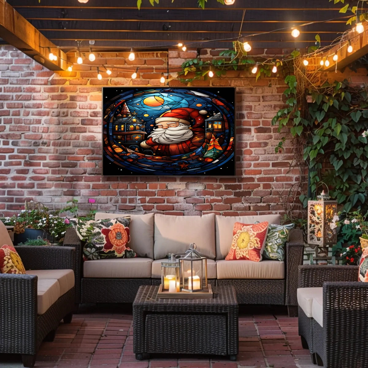 Festive Stained Glass Santa Poster