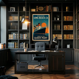Long Beach Queen Mary Vintage Travel Poster