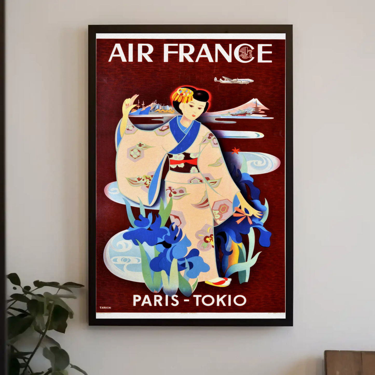 Paris To Tokyo Air France Geisha Vintage Travel Poster