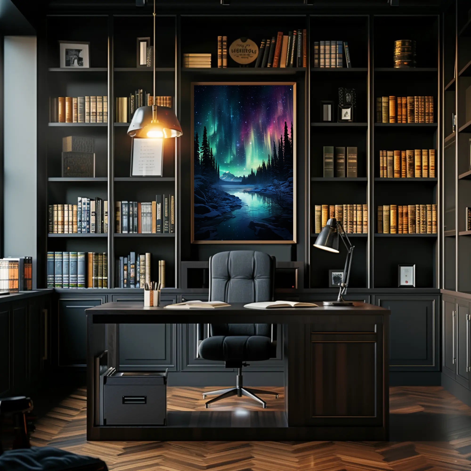 Aurora Borealis Over A Winter Landscape Poster