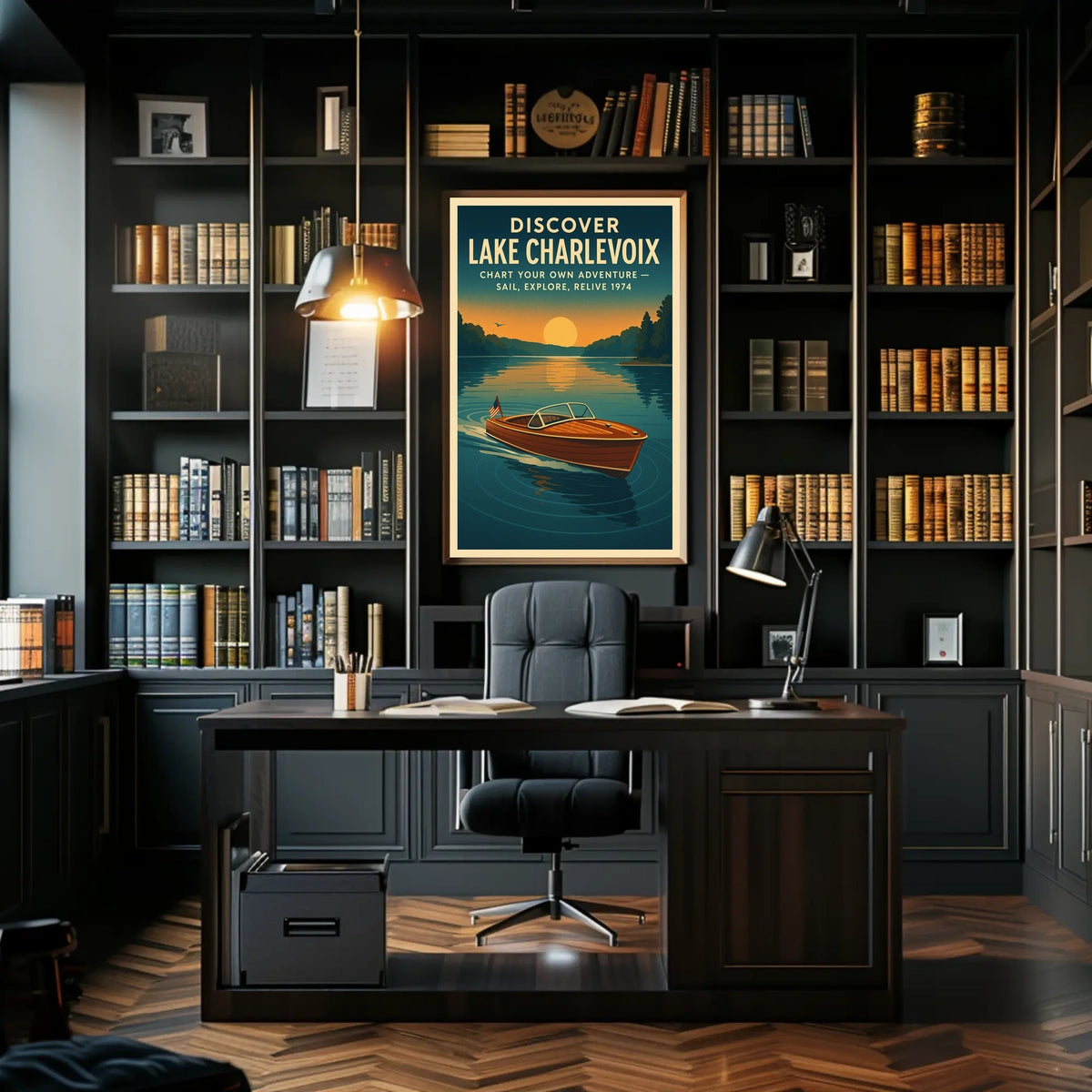 Lake Charlevoix Retro Adventure Exploration Travel Poster