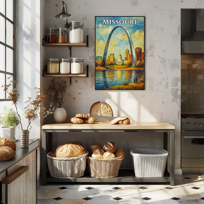 Missouri Gateway Arch Capitol River Sunset Poster Poster