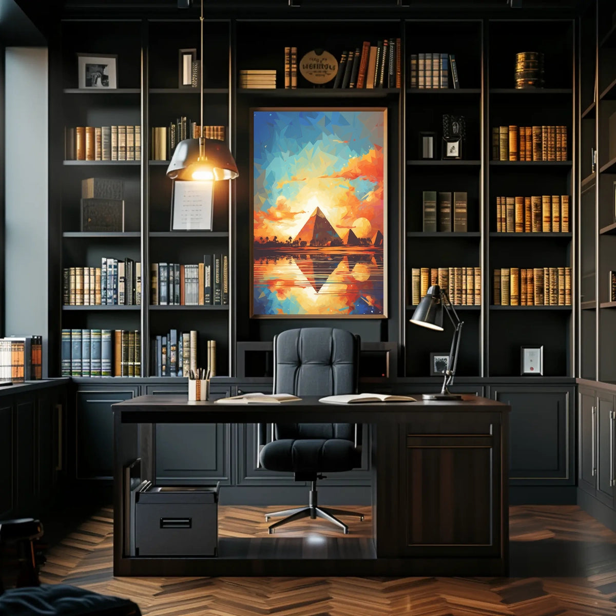 Artistic Reflection of Egyptian Pyramids in Travel Poster