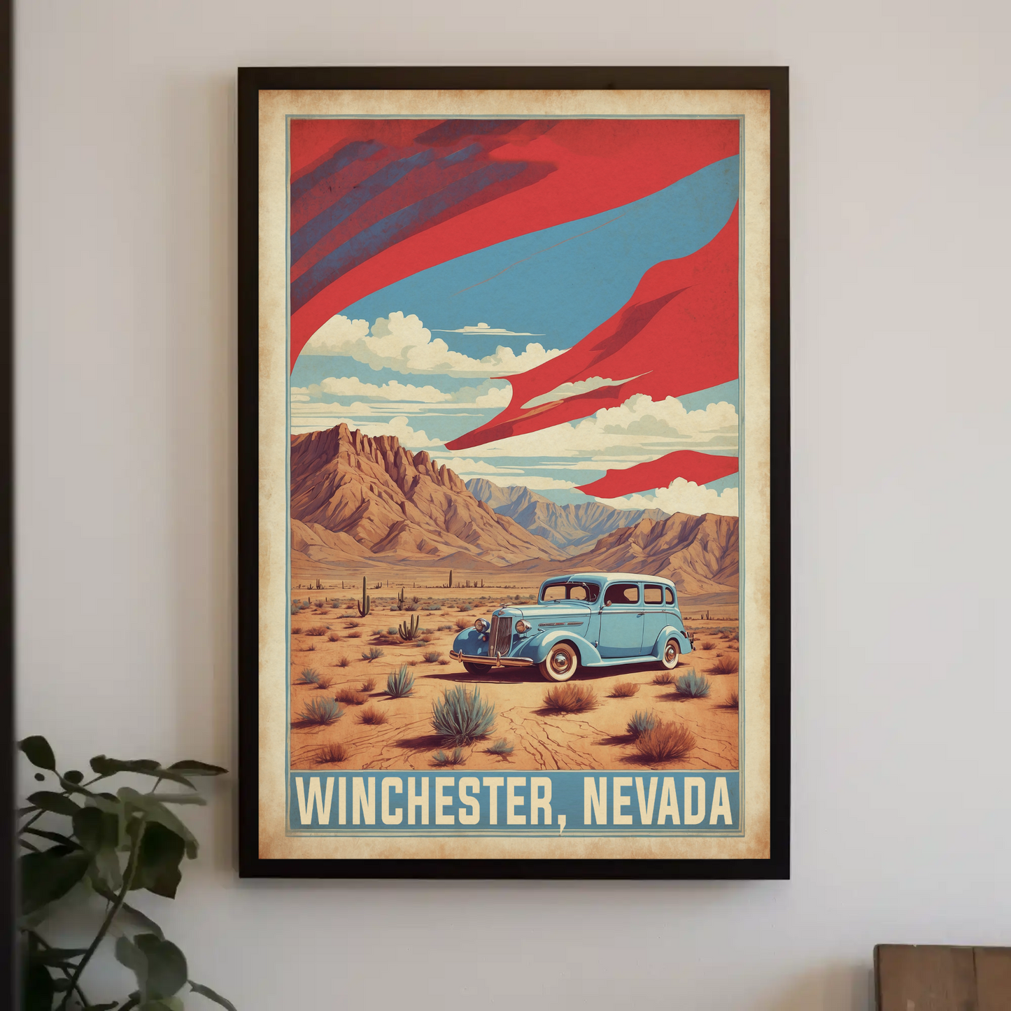 Winchester Nevada Desert Drive Scene Vintage Travel Poster