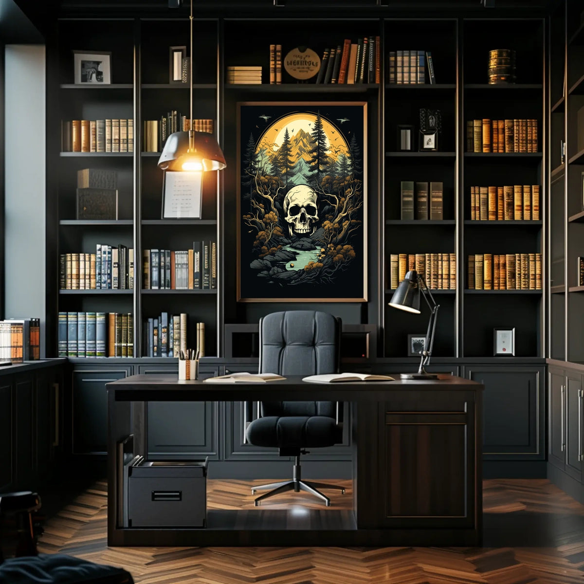 Dramatic Wilderness Skull Scene Art Print - Abstract, Artistic, or Pop Culture Poster