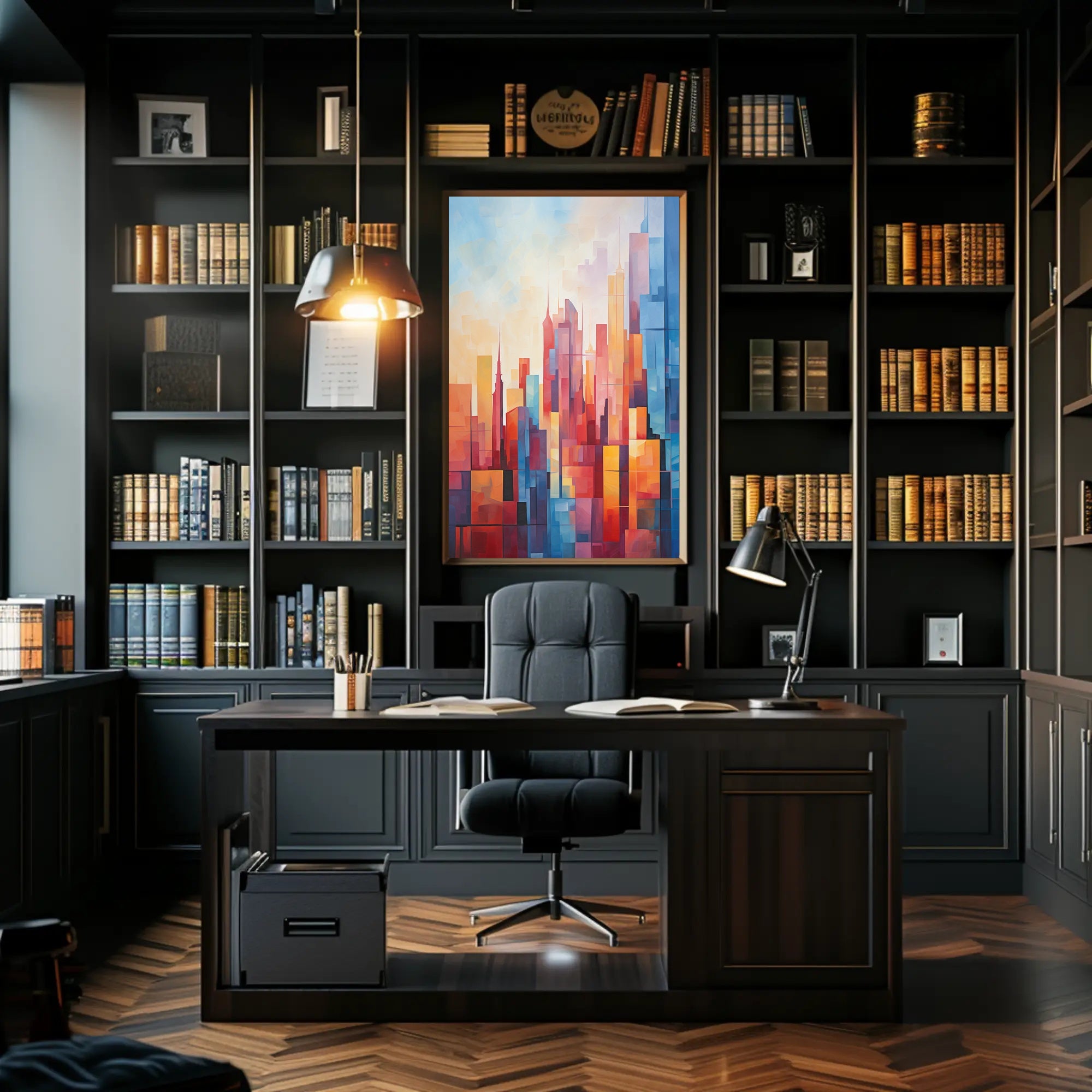 Vibrant Urban Cityscape Geometric Abstract Artistic Poster