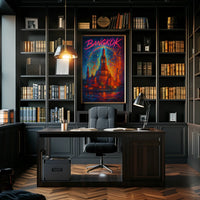 This vibrant poster art depicts an iconic temple in Bangkok, Thailand, likely the Travel Poster