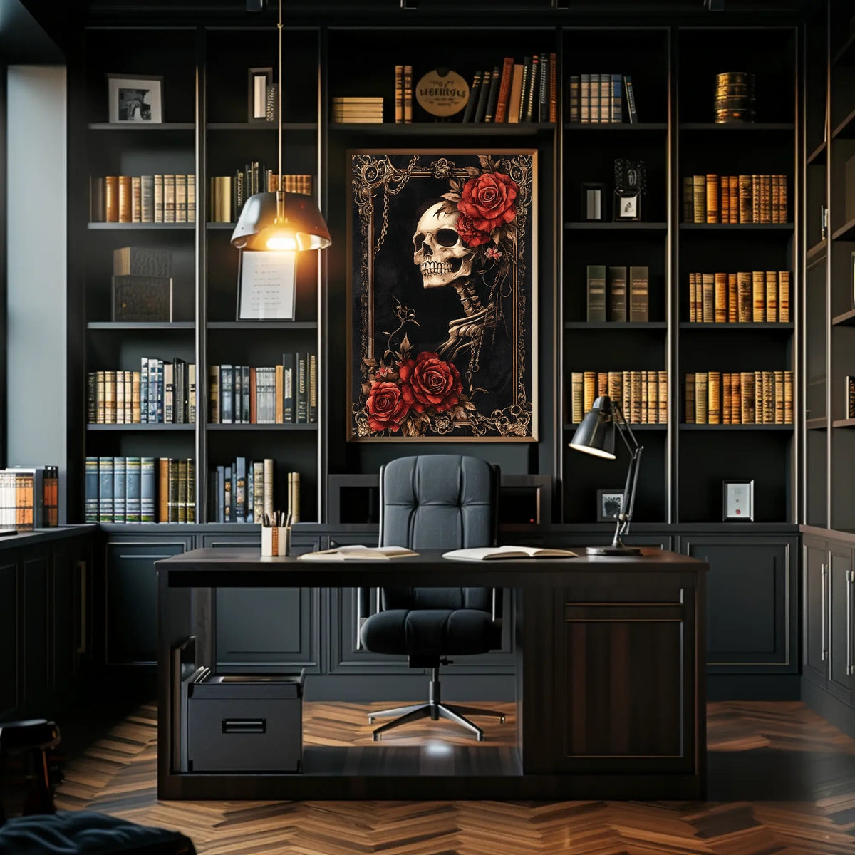 Skull and Roses Art in Ornate Baroque Artistic Poster