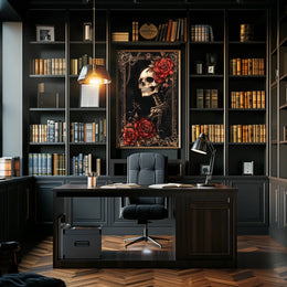Skull and Roses Art in Ornate Baroque Artistic Poster