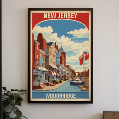Woodbridge New Jersey Harbor Street View Vintage Travel Poster