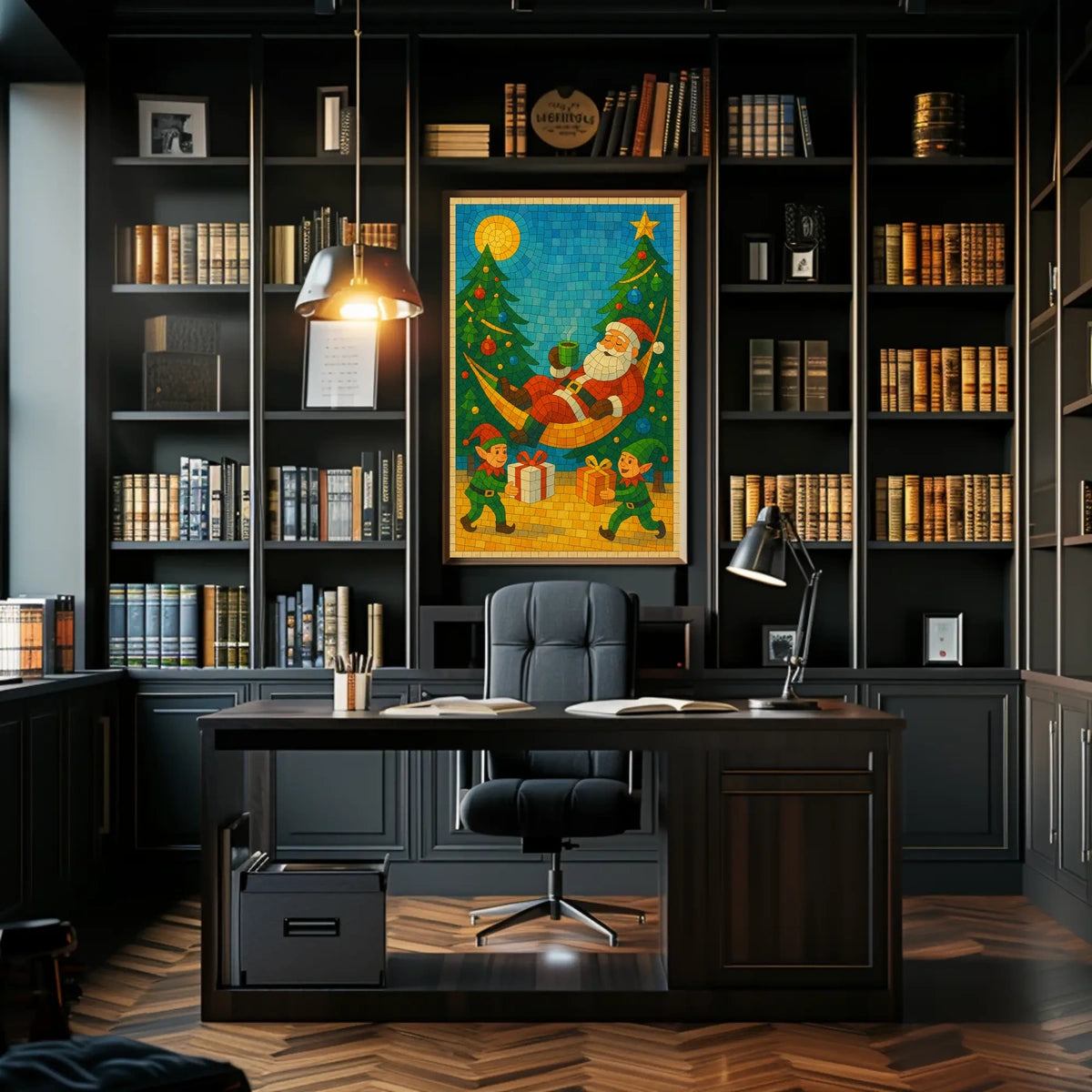 Santa's Cozy Christmas Hammock Mosaic Art Poster